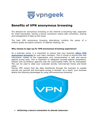 Benefits of VPN anonymous browsing