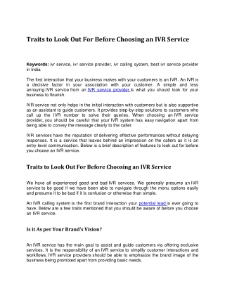 traits to look out before choosing an IVRservice