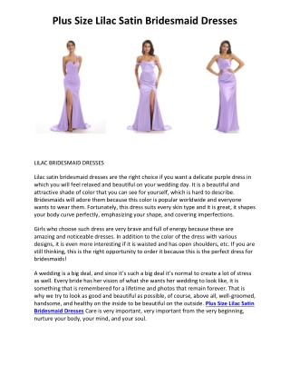 Plus Size Lilac Satin Bridesmaid Dresses