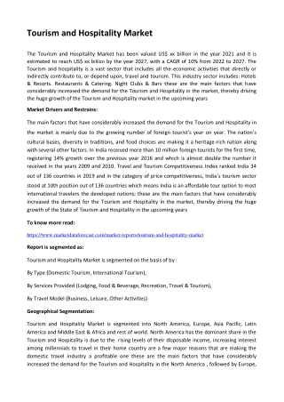 Tourism and Hospitality Market