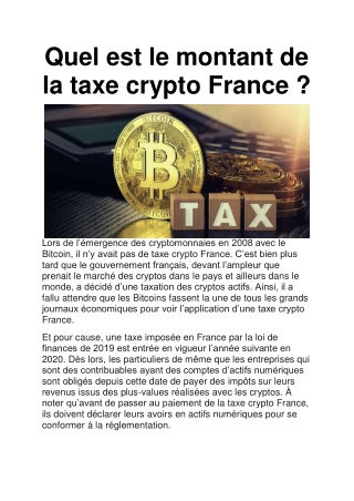 Taxe Crypto France : Quel montant faut-il payer ?