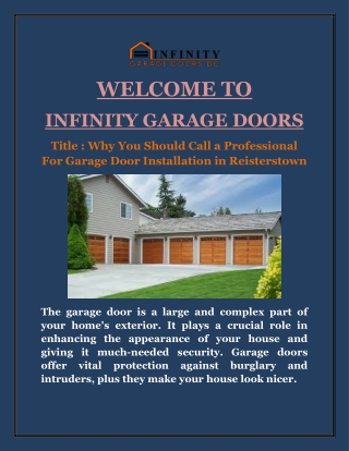 Why You Should Call a Professional For Garage Door Installation in Reisterstown