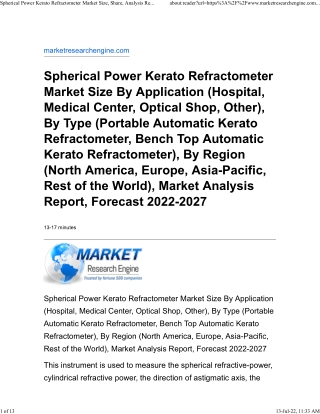 Spherical Power Kerato Refractometer Market