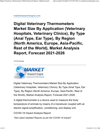 Digital Veterinary Thermometers Market