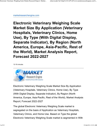 Electronic Veterinary Weighing Scale Market