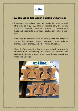 How can Crane Rail Assist Various Industries?