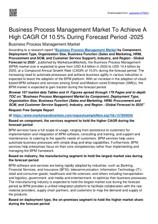 Business Process Management Market To Achieve A High CAGR Of 10.5% by 2025