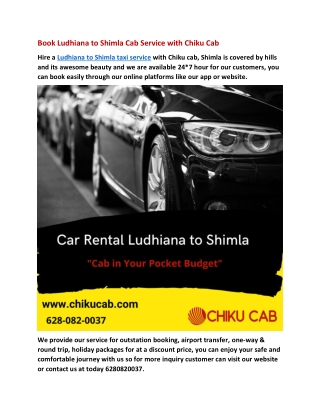 Book Ludhiana to Shimla Cab Service with Chiku Cab