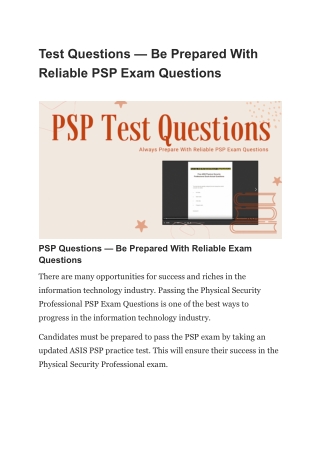 Test Questions — Be Prepared With Reliable PSP Exam Questions