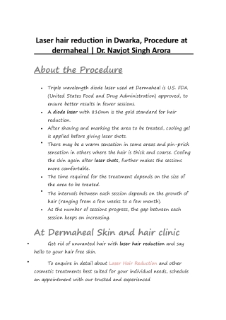 Procedure at dermaheal  Dr. Navjot Singh Arora, Laser hair reduction in Dwarka