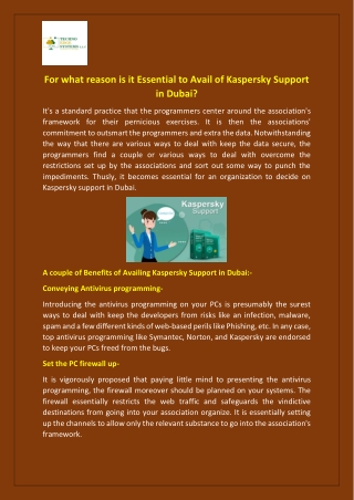 For what reason is it Essential to Avail of Kaspersky Support in Dubai