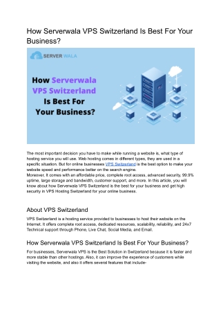 How Serverwala VPS Switzerland Is Best For Your Business?