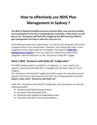 How to effectively use NDIS Plan Management in Sydney?