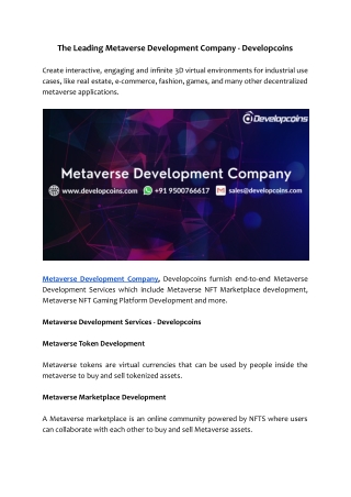The Leading Metaverse Development Company - Developcoins