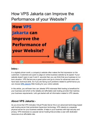 VPS Jakarta can improve the performance of your website