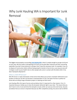 Why Junk Hauling WA is Important for Junk Removal