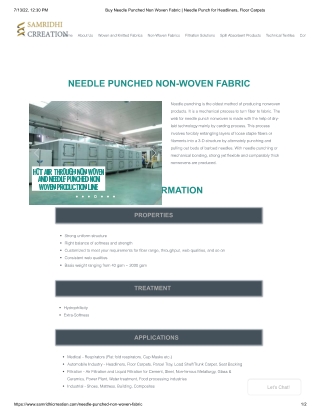 Buy Needle Punched Non Woven Fabric | Needle Punch for Floor Carpets