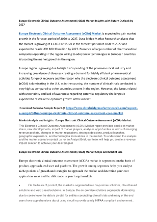 Europe Electronic Clinical Outcome Assessment (eCOA) Market Insights with Future Outlook by 2027