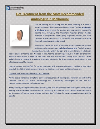 Get Treatment from the Most Recommended Audiologist in Melbourne