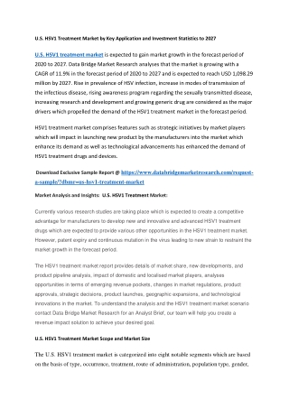 U.S. HSV1 Treatment Market by Key Application and Investment Statistics to 2027