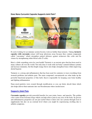Does Nano Curcumin Capsules Supports Joint Pain