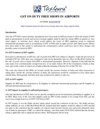 GST on Duty Free Shops in Airports