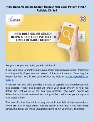 How Does An Online Search Helps A Hair Loss Patient Find A Reliable Clinic?