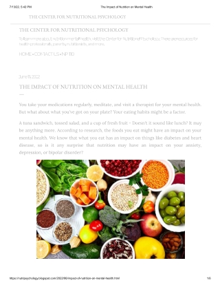 THE IMPACT OF NUTRITION ON MENTAL HEALTH