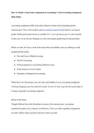 How To Finish a Top-Grade Assignment in Accounting Avail Accounting Assignment Help Online