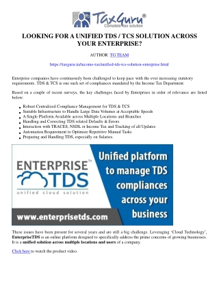 Looking for a unified TDS / TCS Solution across your Enterprise?