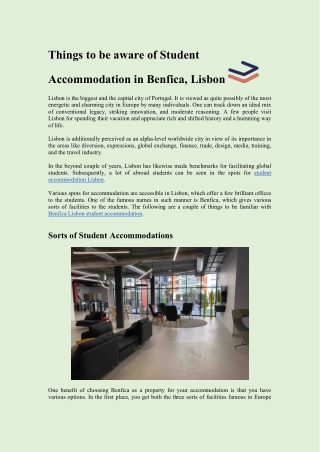 Things to be aware of Student Accommodation in Benfica, Lisbon