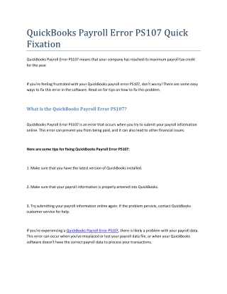 QuickBooks Payroll Error PS107 Quick Fixation