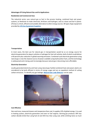 Advantages Of Using Natural Gas and Its Applications