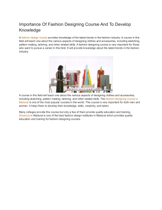 Importance Of Fashion Designing Course And To Develop Knowledge