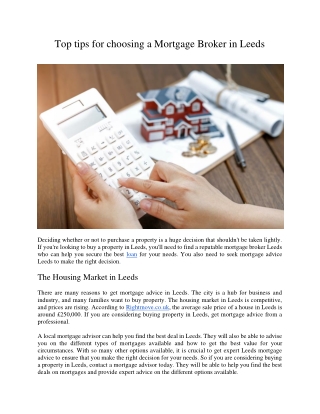 Top tips for choosing a Mortgage Broker in Leeds