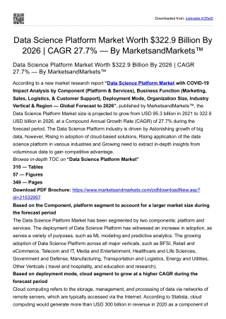 Data Science Platform Market Worth $322.9 Billion By 2026 | CAGR 27.7%