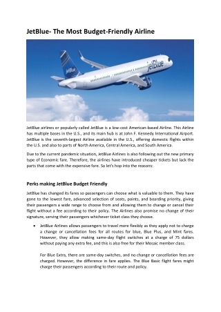 JetBlue- The Most Budget-Friendly Airline