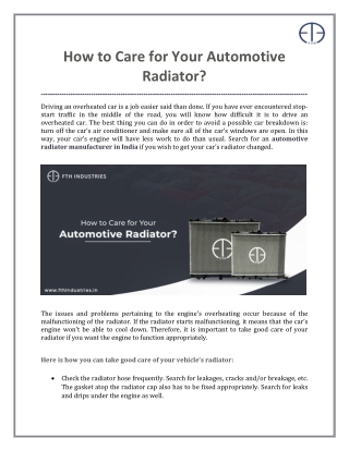 Tips to Take Care of Vehicles Radiator
