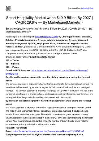 Smart Hospitality Market worth $49.9 Billion By 2027 | CAGR 29.8%