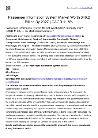 Passenger Information System Market Worth $46.2 Billion By 2027 | CAGR 11.8%