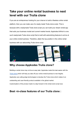Take your online rental business to next level with our Trulia clone