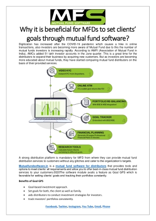 Why it is beneficial for MFDs to set clients’ goals through mutual fund software