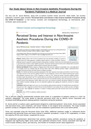 Our Study About Stress in Non-Invasive Aesthetic Procedures During the Pandemic Published in a Medical Journal