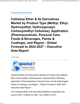 Cellulose Ether & Its Derivatives Market