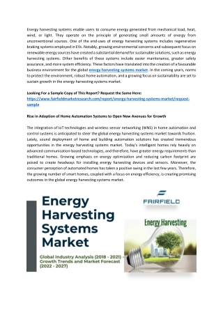 Energy Harvesting Systems Market 2022-2027 With Strategic Trends Growth, Revenue