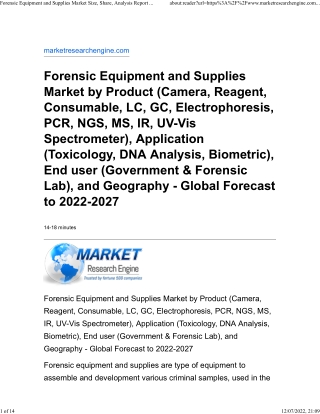 Forensic Equipment and Supplies Market