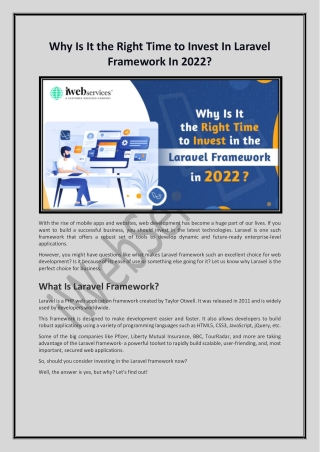 Why Is It the Right Time to Invest In Laravel Framework In 2022
