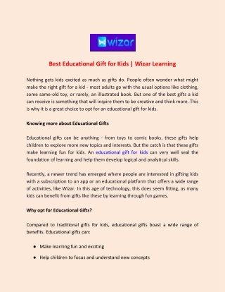 Best Educational Gift for Kids - Wizar Learning