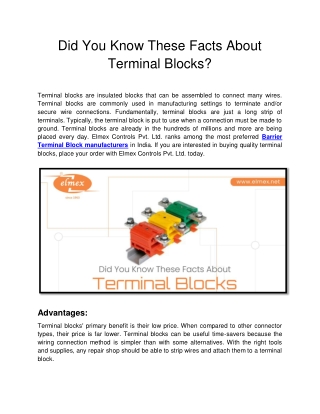 Did You Know These Facts About Terminal Blocks?