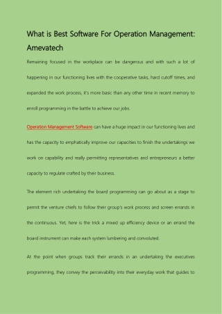 What is Best Software For Operation Management: Amevatech